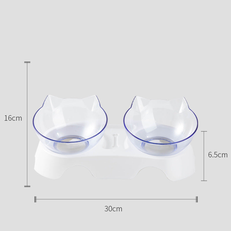 Transparent Double Cat Bowl with food and water