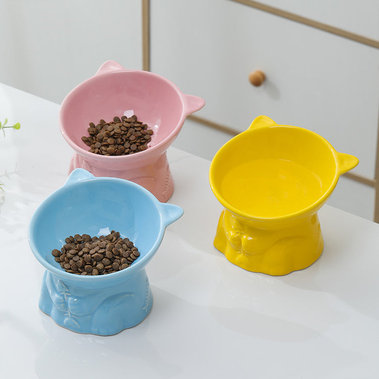 Elevated Ceramic Dog Bowl with food and water