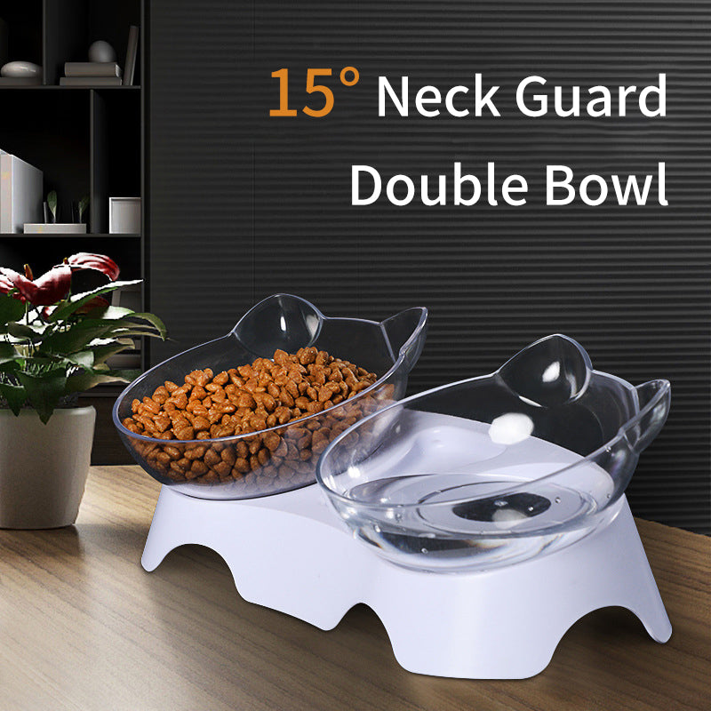 Transparent Double Cat Bowl with food and water