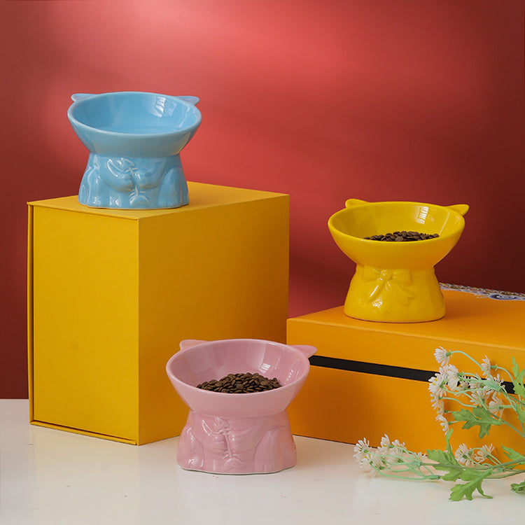 Elevated Ceramic Dog Bowl with food and water