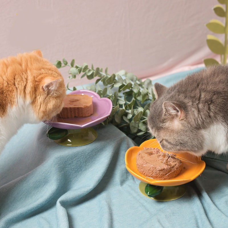 Flower Ceramic Cat Bowl with high foot base