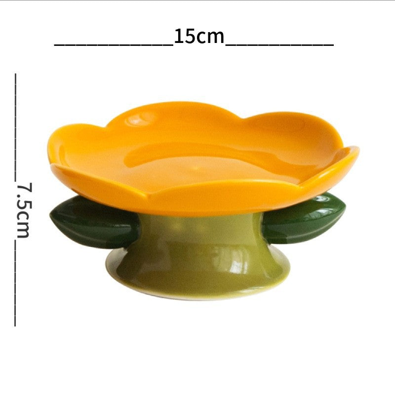 Flower Ceramic Cat Bowl with high foot base
