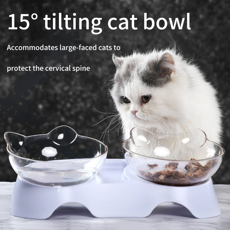 Transparent Double Cat Bowl with food and water