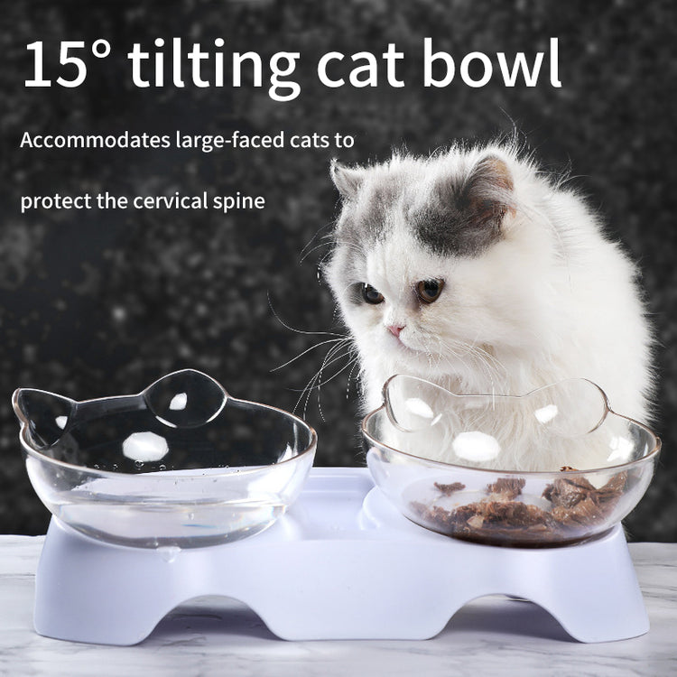 Transparent Double Cat Bowl with food and water