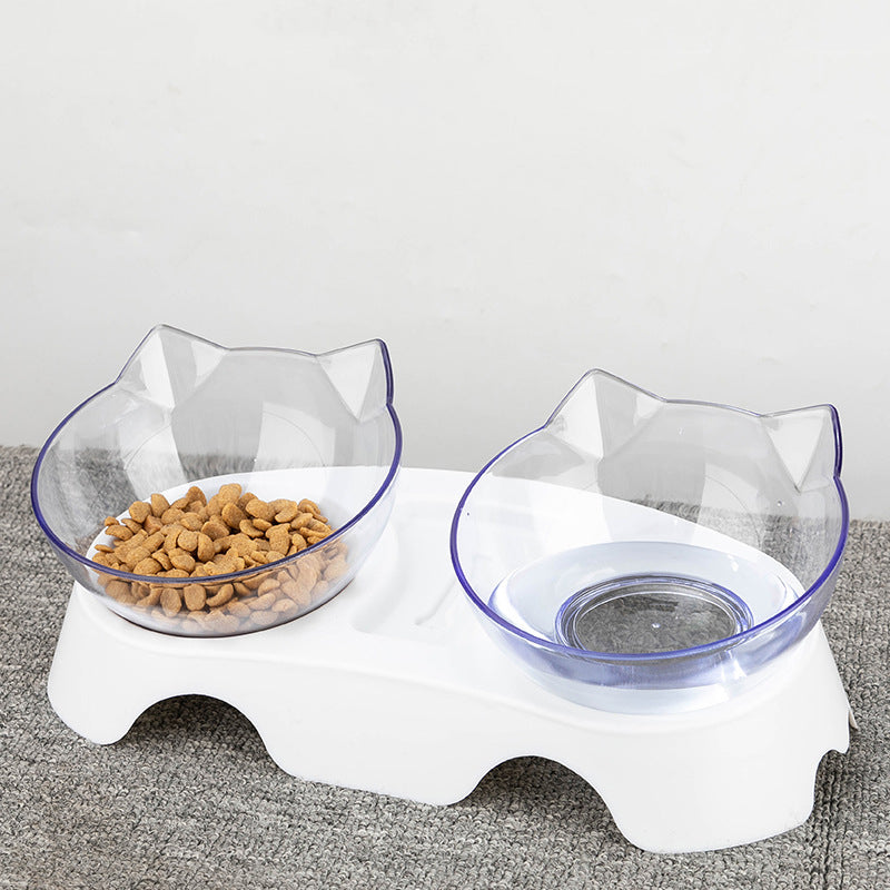 Transparent Double Cat Bowl with food and water