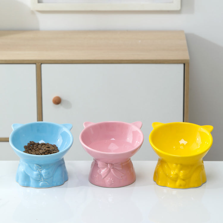 Elevated Ceramic Dog Bowl with food and water