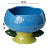 Flower Ceramic Cat Bowl with high foot base