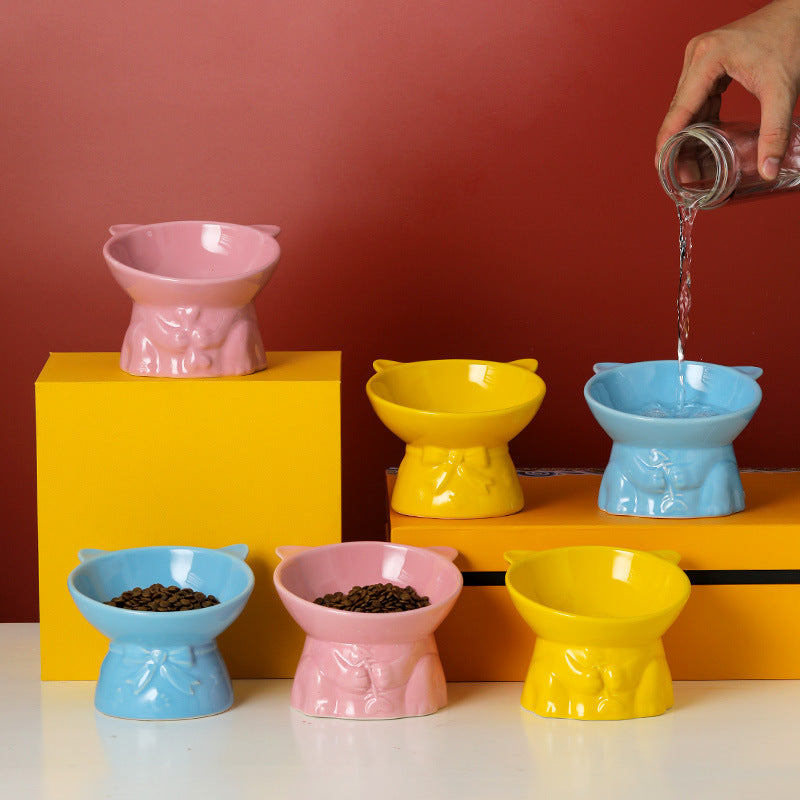 Elevated Ceramic Dog Bowl with food and water