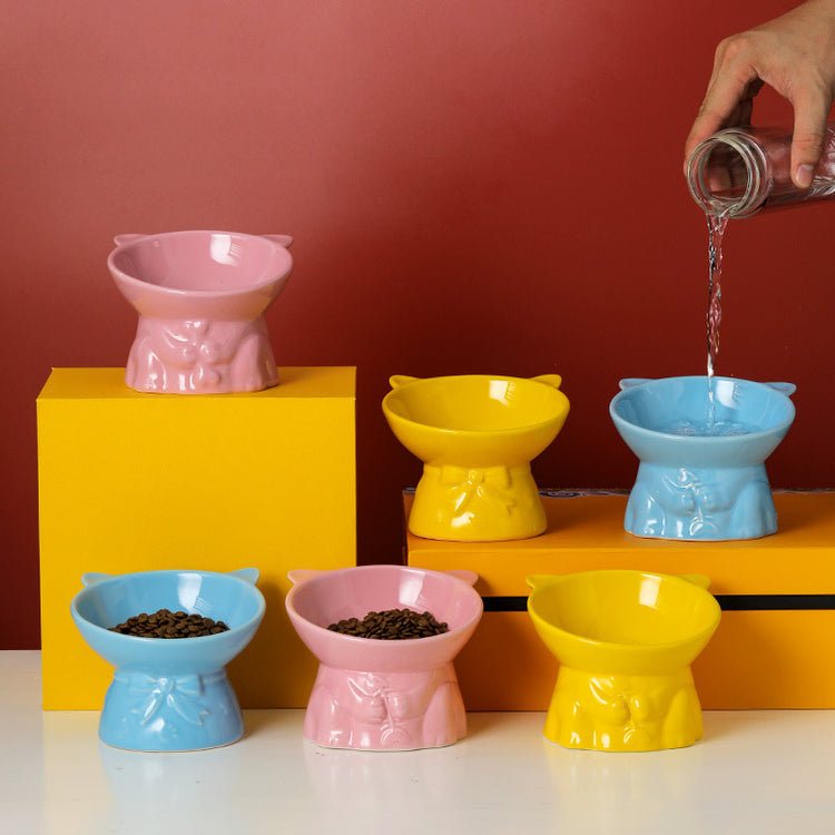 Elevated Ceramic Dog Bowl with food and water